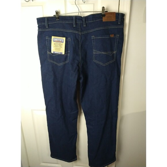 Smiths Workwear Fleece Lined 5 Pocket Relaxed Fit Denim Jeans Mens 42x32 Stretch - Picture 3 of 11